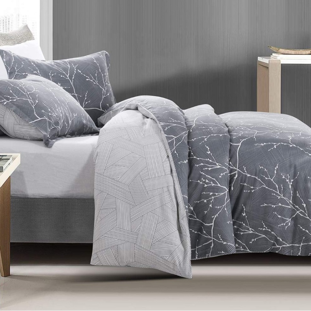 JOHNPEY 100% COTTON GREY/WHITE (2) KING PILLOW SHAMS & DUVET COVER